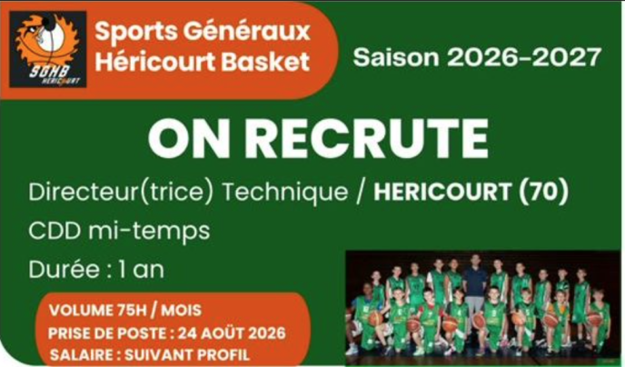 SGHB recrute Directeur(trice) Technique pour la saison 2026-2027