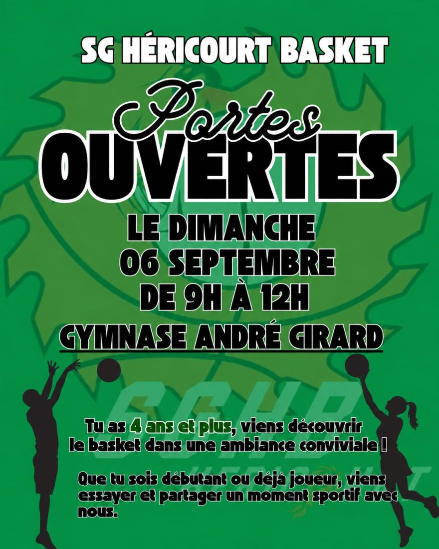 Portes ouvertes SGHB le dimanche 6 septembre de 9h00 à 12h00 - Gymnase André GIRARD -